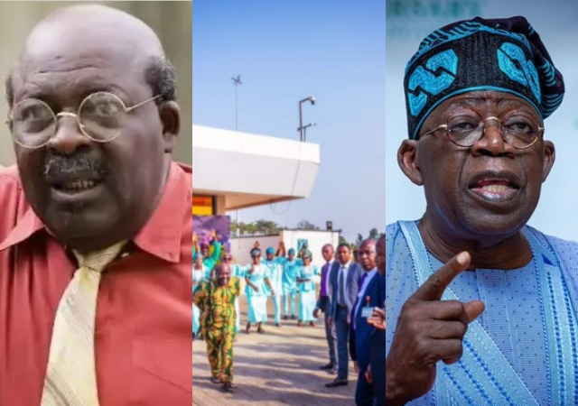 Veteran actor Papa Ajasco meets longtime friend, President Tinubu at the airport