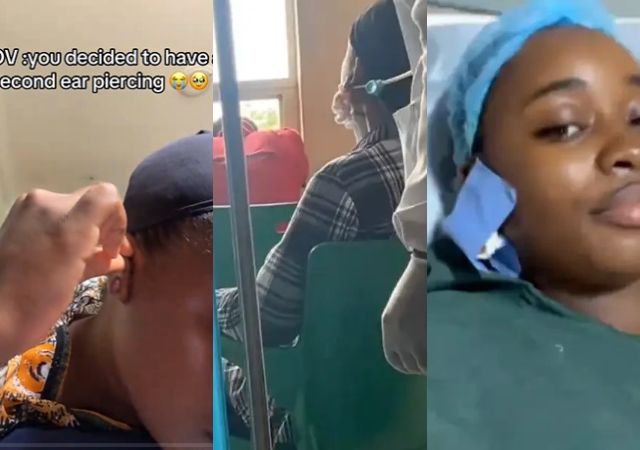 Lady ends up in hospital after piercing extra earring hole, battles keloid