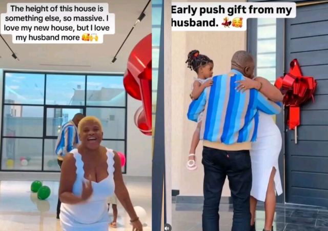 Angela Nwosu over the moon as husband surprises her with a mansion as a push gift