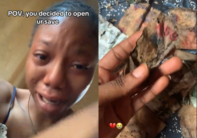 Lady cries a river as she discovers the money she saved had decayed