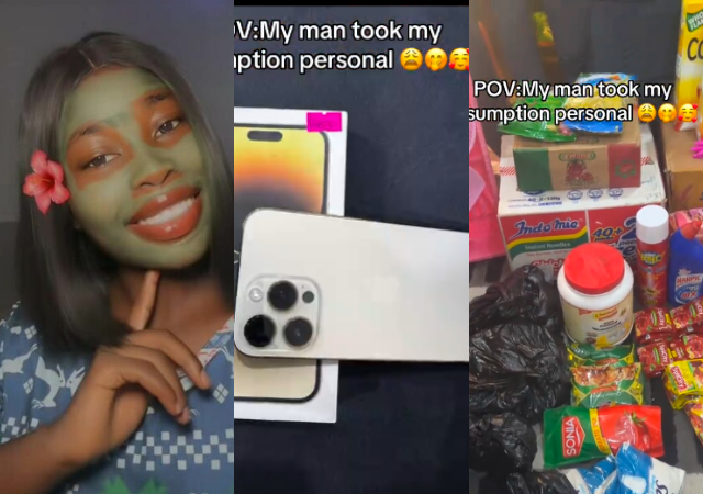 Lady displays items boyfriend got her for school resumption