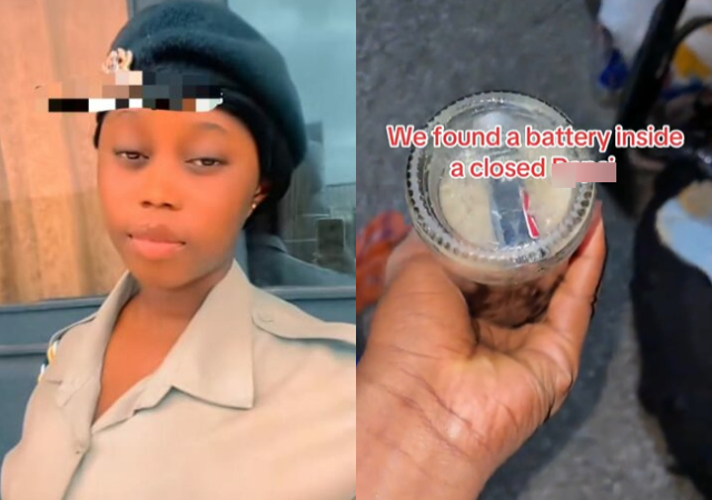 Reactions as lady finds battery in sealed bottle of soft drink