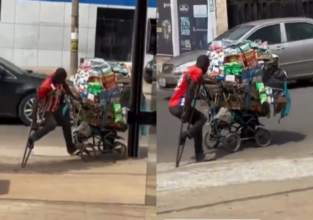 Video of one legged man hawking business on wheelbarrow trends