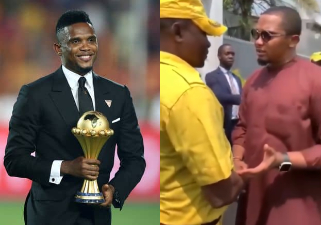 Cameroonian Footballer Samuel Eto’o Bumps Into Ex-Teammate Who Now Works As Security Guard