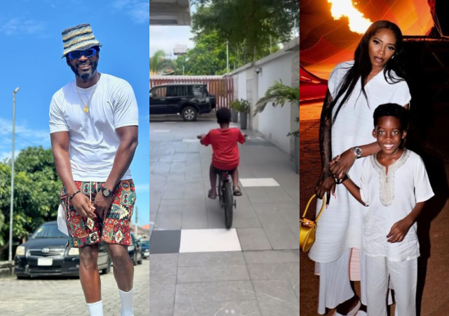 “It took me only 30 minutes to teach my son what Tiwa couldn't” - Tee Billz brags as he teaches his son how to ride a bicycle