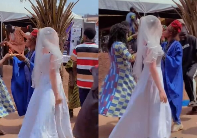 Reactions as Auchi Polytechnic fresher wears wedding gown to matriculation