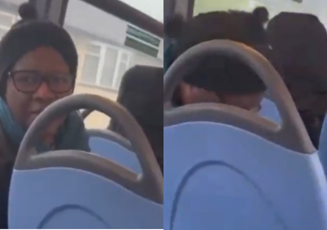 Muslim man facing woman eating on bus during Ramadan