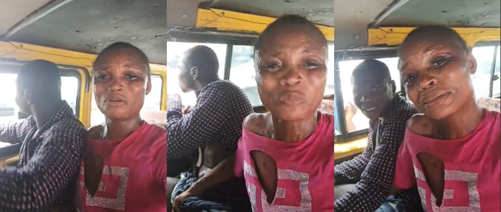 Female Danfo Driver Cries Bitterly After Passenger Beats Her for Stopping Him to Steal Bus Battery